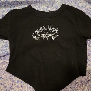 Forever 21 Black Tee with White Flame Graphic